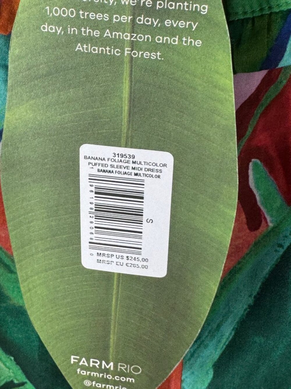 Farm Rio Banana Foliage Short Sleeve Midi Dress Size S NWT $245 - Picture 7 of 7
